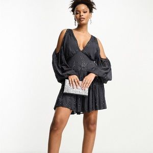 ASOS COLD shoulder embellished gray dress